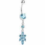 Blue Heart of Palm Flower Dangle Belly Ring