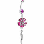 Pink Morning Glory Flower Dangle Belly Ring