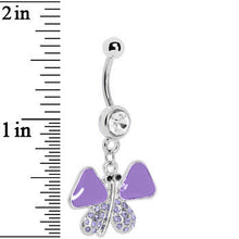 Purple Enamel Jeweled Butterfly Dangle Belly Ring
