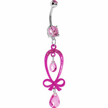 Dazzling Pink Gem Ribbon Dangle Belly Ring
