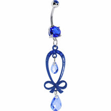 Dazzling Blue Gem Ribbon Dangle Belly Ring