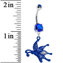 Glittery Blue Butterfly Dangle Belly Ring