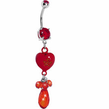 Red Gem Teardrop Heart Dangle Belly Ring