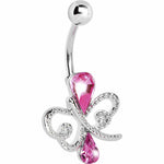 Pink Gem Teardrop Inversion Butterfly Belly Ring