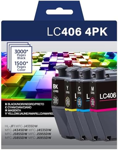 New, Pre-Owned - Brother LC406 Black and Color Ink Cartridges-4 pack