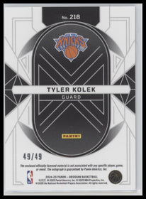 2024-25 Panini Obsidian Pink Flood Patch Auto Tyler Kolek Rookie #/49 #218