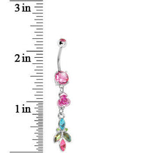 Pink Gem Rose Flower Cosmic Floral Belly Ring