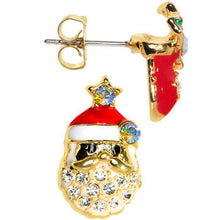 Gold Tone Gem Holiday Stocking Santa Claus Mixed Earring Set