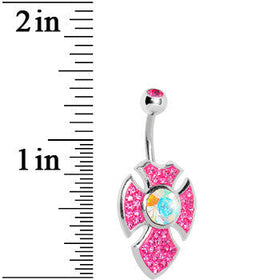 Pink Gem Aurora Center Latin Cross Belly Ring