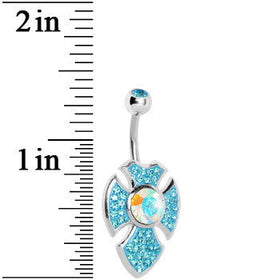 Aqua Gem Aurora Center Latin Cross Belly Ring