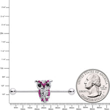 Pink and Clear Gem Paved Owl Industrial Barbell 37mm