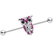 Pink and Clear Gem Paved Owl Industrial Barbell 37mm