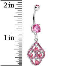 Pink Gem Faux Pearl Swirl Dangle Belly Ring