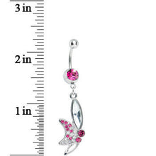 Pink Gem Sideways Butterfly Dangle Belly Ring