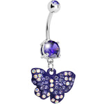 Purple Gem Sparkling Butterfly Dangle Belly Ring