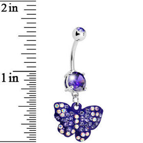 Purple Gem Sparkling Butterfly Dangle Belly Ring