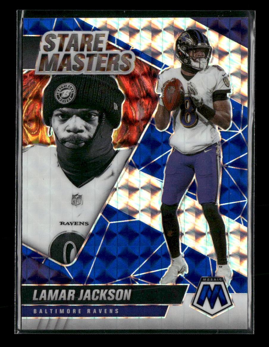 2021 Panini Mosaic Stare Masters Prizm Blue Lamar Jackson #/99 #SM1