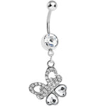 Crystalline Gem Paved Heart Wing Butterfly Belly Ring