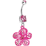 Pink Gem Aurora Hibiscus Flower Belly Ring