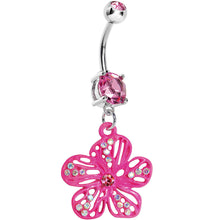 Pink Gem Aurora Hibiscus Flower Belly Ring