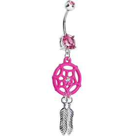 Pink Gem Neon Web Dreamcatcher Belly Ring