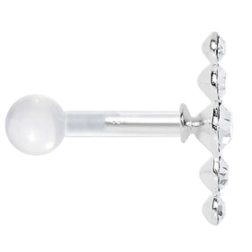 White Acrylic 925 Silver Clear Gem Left Cartilage Earring