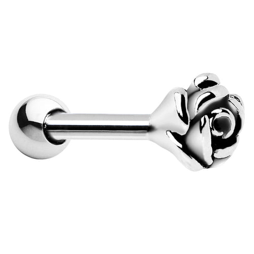 Silver 925 Blooming Rose Flower Cartilage Tragus Earring