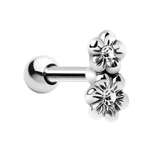Silver 925 Clear CZ Dual Flower Cartilage Tragus Earring