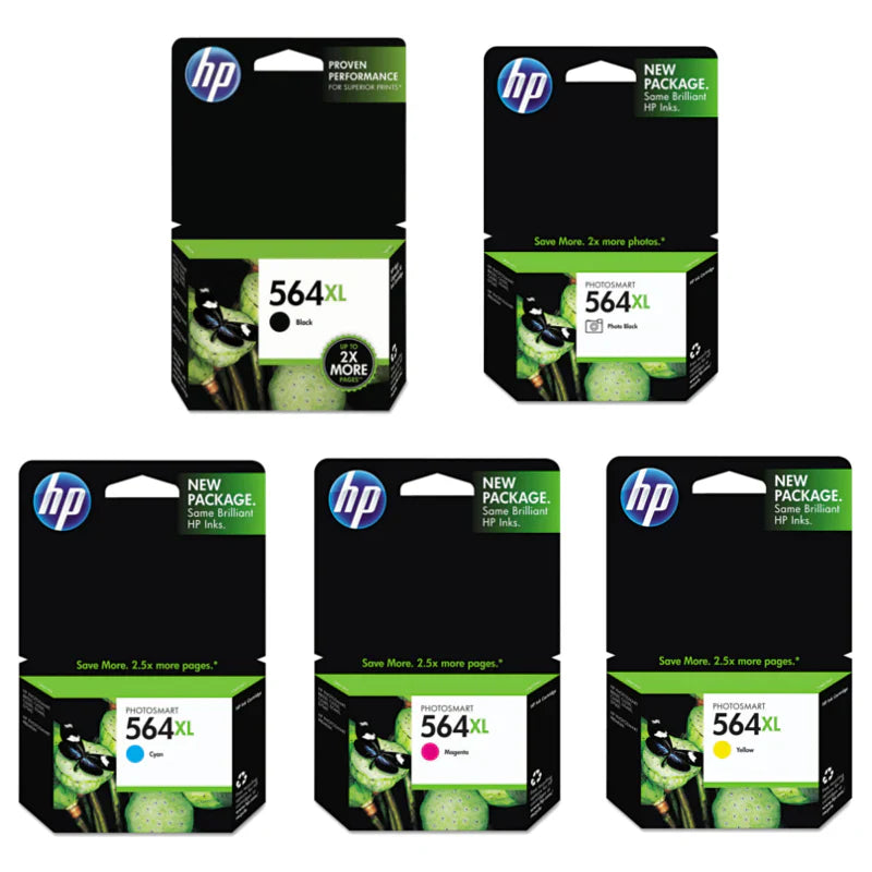 New, Pre-Owned - HP 564XL Black and Color Ink Cartridges-5pack