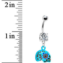 Crystalline Gem Aqua Sugar Skull Floral Belly Ring