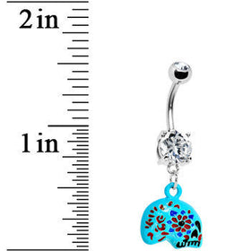 Crystalline Gem Aqua Sugar Skull Floral Belly Ring