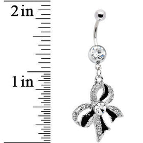 Crystalline Gem Black Tie Bow Dangle Belly Ring
