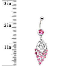 Pink Gem Rose Flower Drops Belly Ring