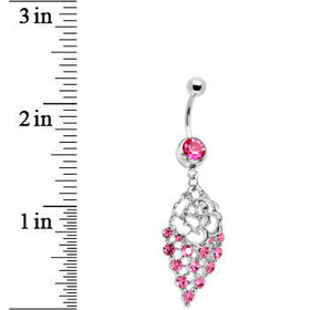 Pink Gem Rose Flower Drops Belly Ring