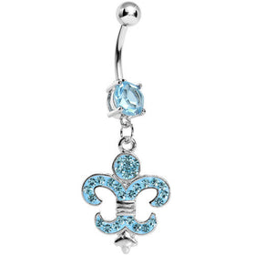 Light Blue Gem Fleur de Lis Belly Ring
