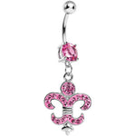 Pink Gem Fleur de Lis Belly Ring