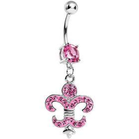 Pink Gem Fleur de Lis Belly Ring