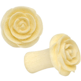 2G Organic White Crocodile Wood Rose Flower Hand Carved Plug Set