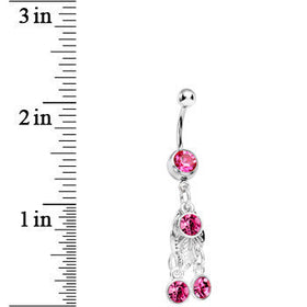 Pink Gem Leaf Dangle Belly Ring