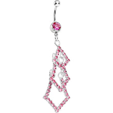 Pink Gem Diamond Shaped Trio Dangle Belly Ring
