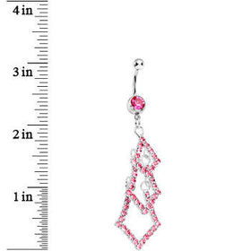 Pink Gem Diamond Shaped Trio Dangle Belly Ring