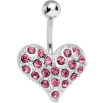 Prissy Pink Crystal Heart On Belly Ring