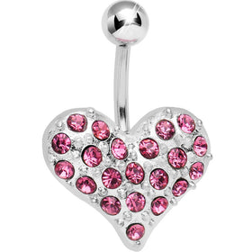 Prissy Pink Crystal Heart On Belly Ring