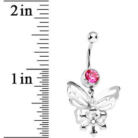 Pink Gem Butterfly Snowflake Dangle Belly Ring