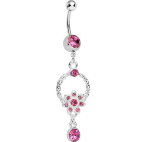 Pink Gem Infinite Flower Drop Belly Ring