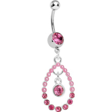 Pink Gem Faux Pearl Teardrop Dangle Belly Ring