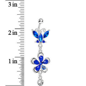 Dark Blue Gem Butterfly Flower Drop Belly Ring
