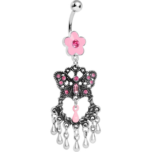Pink Gem Butterfly Chandelier Belly Ring