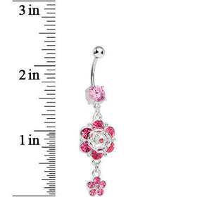 Precious Pink Flower Drop Belly Ring