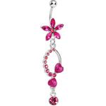 Pink Gem Flirty Flower Drop Belly Ring